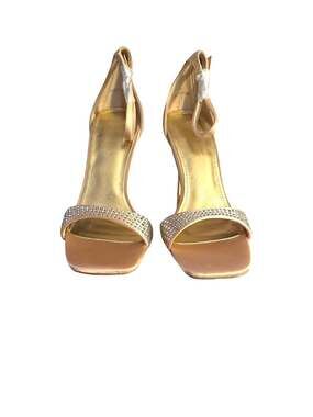 Cathy Din Rhinestone Embellished Ankle Strap Stiletto in Champagne